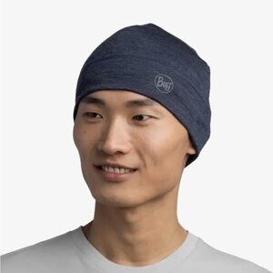 Buff Merino Lightweight Beanie Gray Solid Midnight Blue